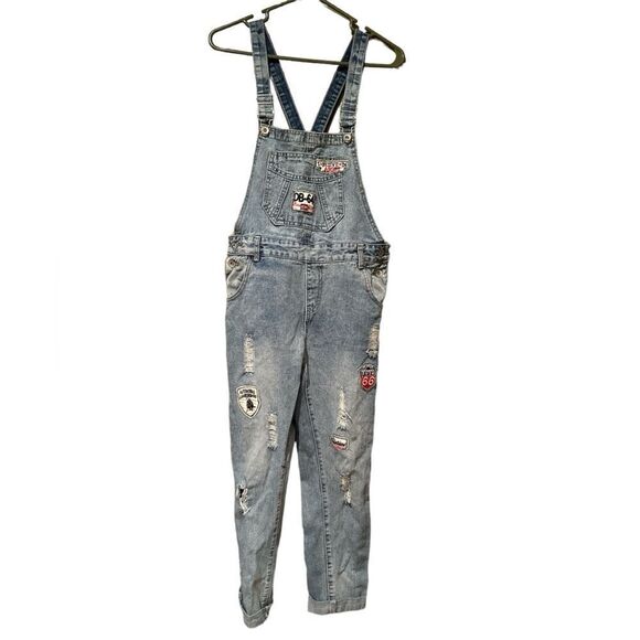 EYH Overalls Denim Cuffed Size Large Patches - Picture 7 of 9